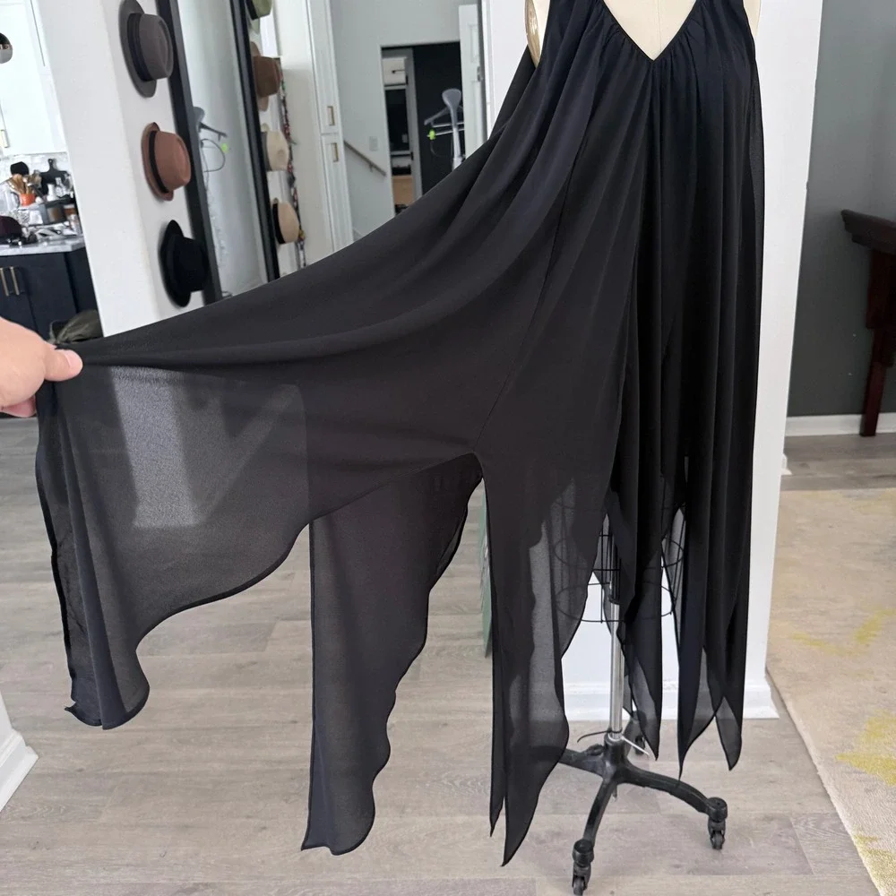 Michael‎ Kors Black Chiffon Sharkbite Hem V-Neck Midi Dress NWT Small